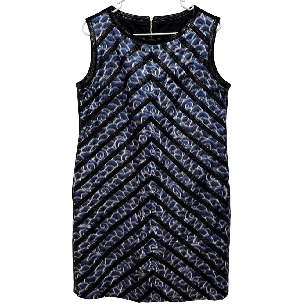 Shanghai Tang Silk Lamb Leather‎ Dress Sz 8 Blue Black Animal Print Luxury